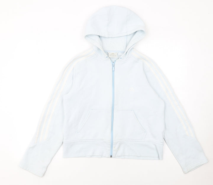 Adidas Women Blue Full Zip Hoodie Size 14 Cotton Blend