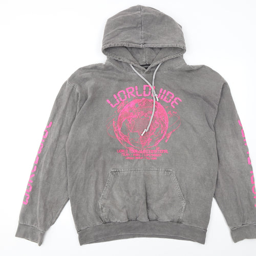 PrettyLittleThing Women Grey Pullover Hoodie Size S Worldwide Graphic