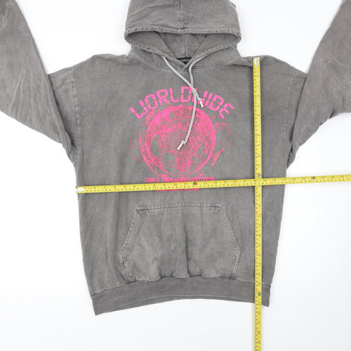 PrettyLittleThing Women Grey Pullover Hoodie Size S Worldwide Graphic