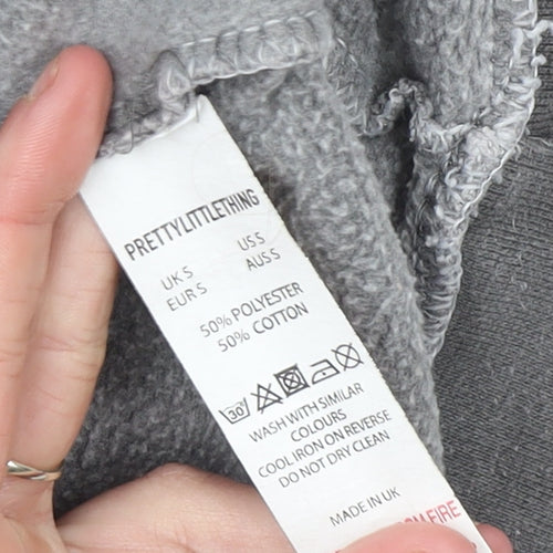 PrettyLittleThing Women Grey Pullover Hoodie Size S Worldwide Graphic