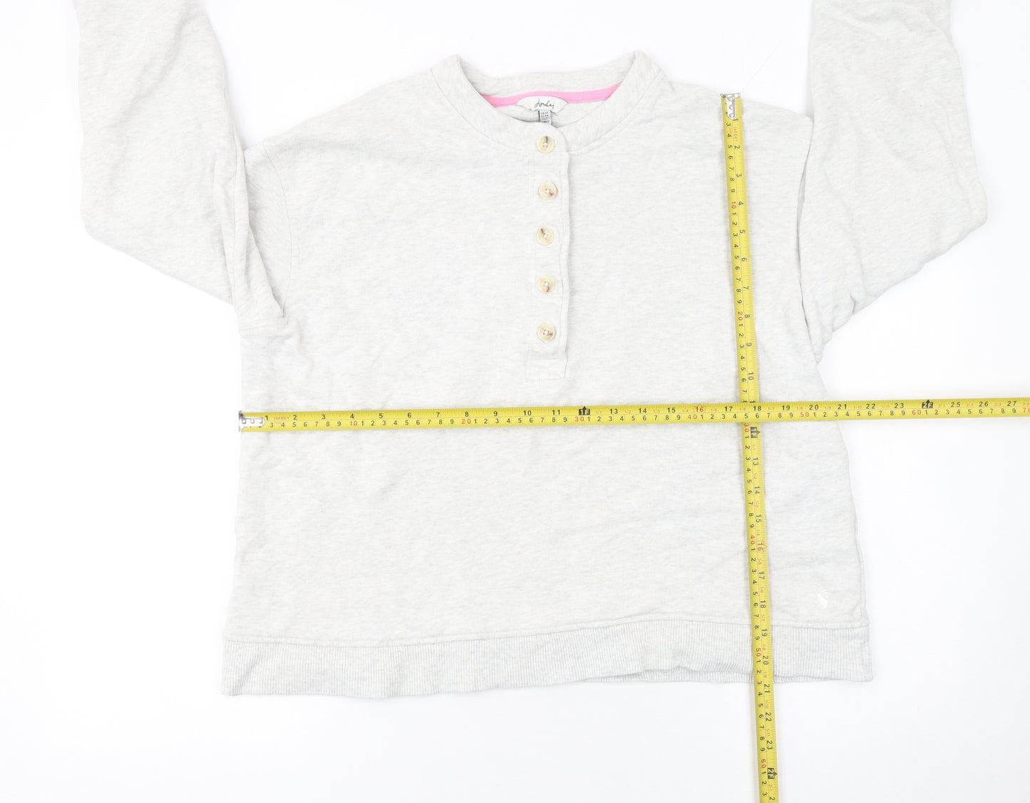 Joules Women Grey Henley Sweatshirt UK 16 100% Cotton