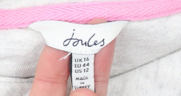 Joules Women Grey Henley Sweatshirt UK 16 100% Cotton
