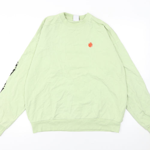 Zara Women Green Cotton Graphic Pullover Sweatshirt Size S