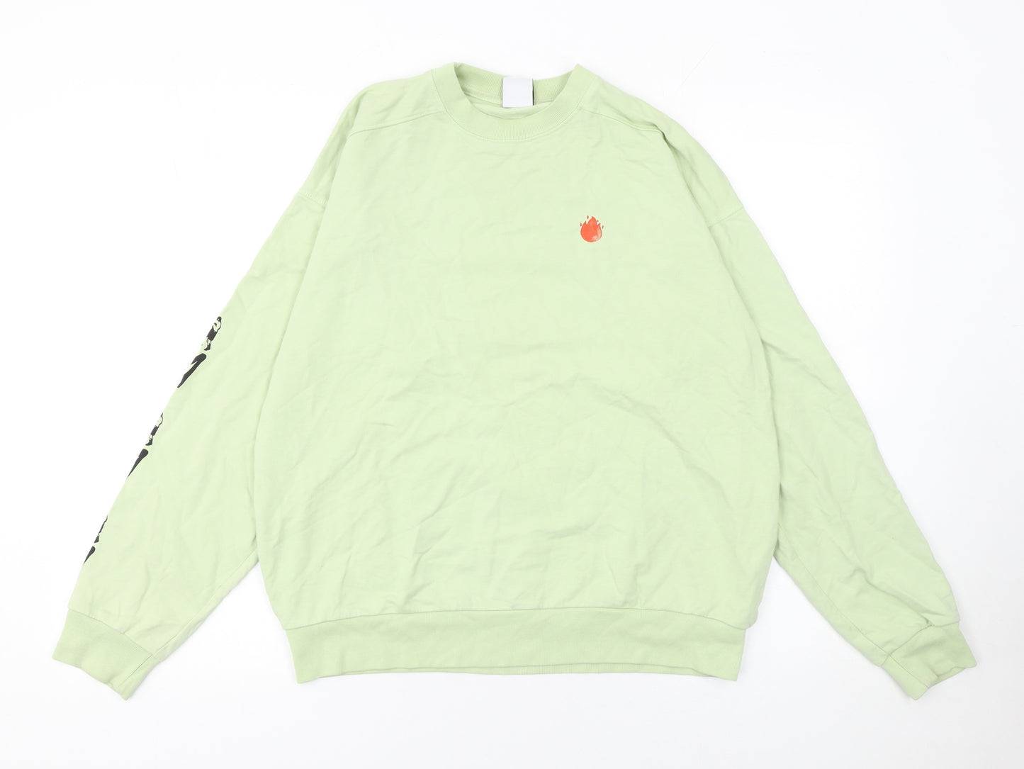 Zara Women Green Cotton Graphic Pullover Sweatshirt Size S