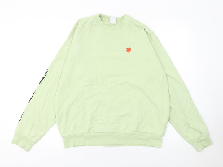 Zara Women Green Cotton Graphic Pullover Sweatshirt Size S