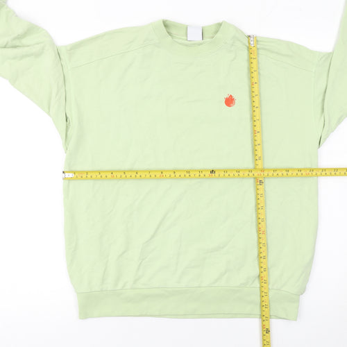 Zara Women Green Cotton Graphic Pullover Sweatshirt Size S