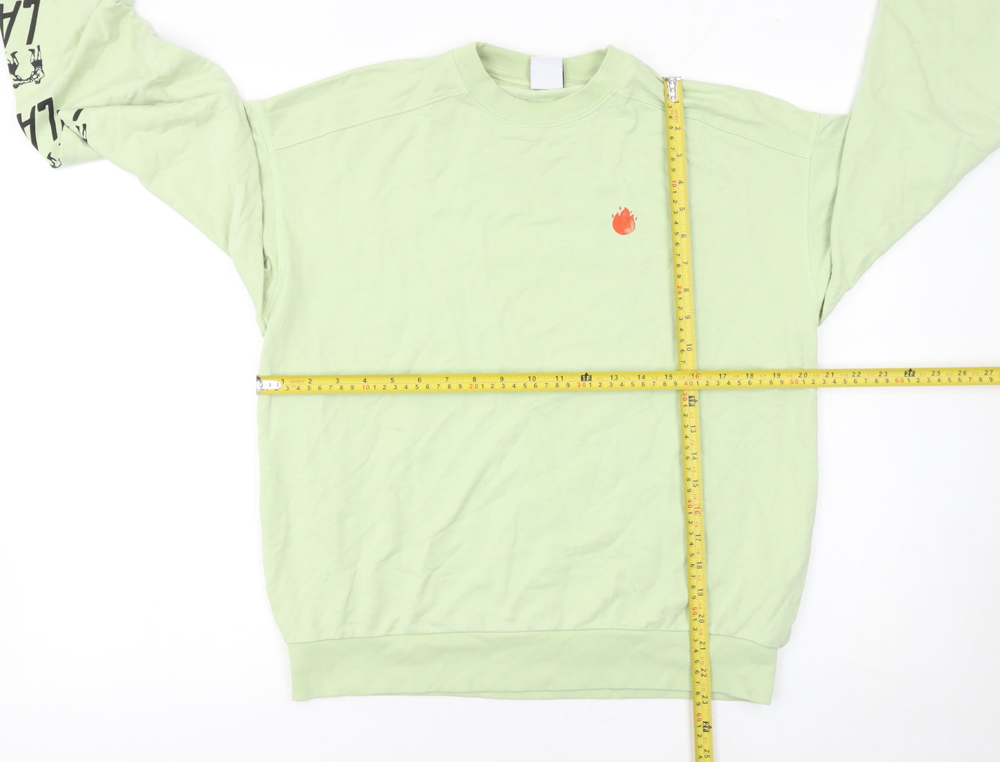 Zara Women Green Cotton Graphic Pullover Sweatshirt Size S