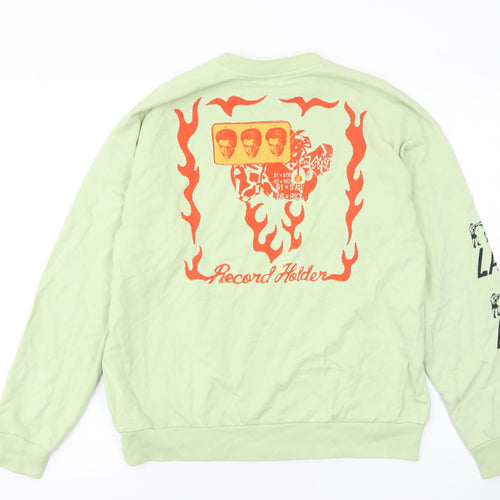 Zara Women Green Cotton Graphic Pullover Sweatshirt Size S