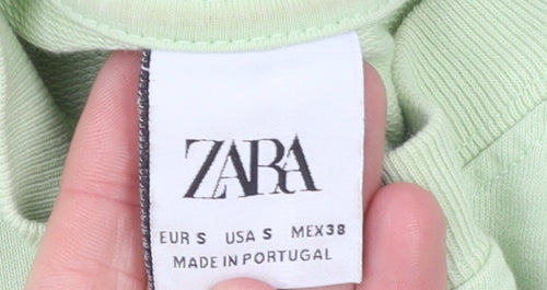 Zara Women Green Cotton Graphic Pullover Sweatshirt Size S
