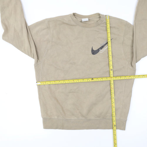 Nike Womens Beige Small Pullover Sweatshirt Cotton Blend Logo Crew Neck