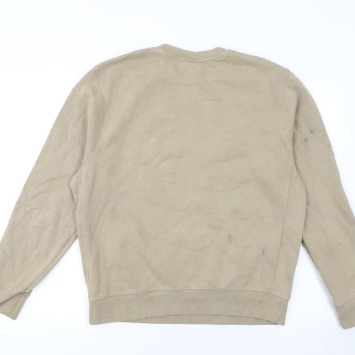 Nike Womens Beige Small Pullover Sweatshirt Cotton Blend Logo Crew Neck
