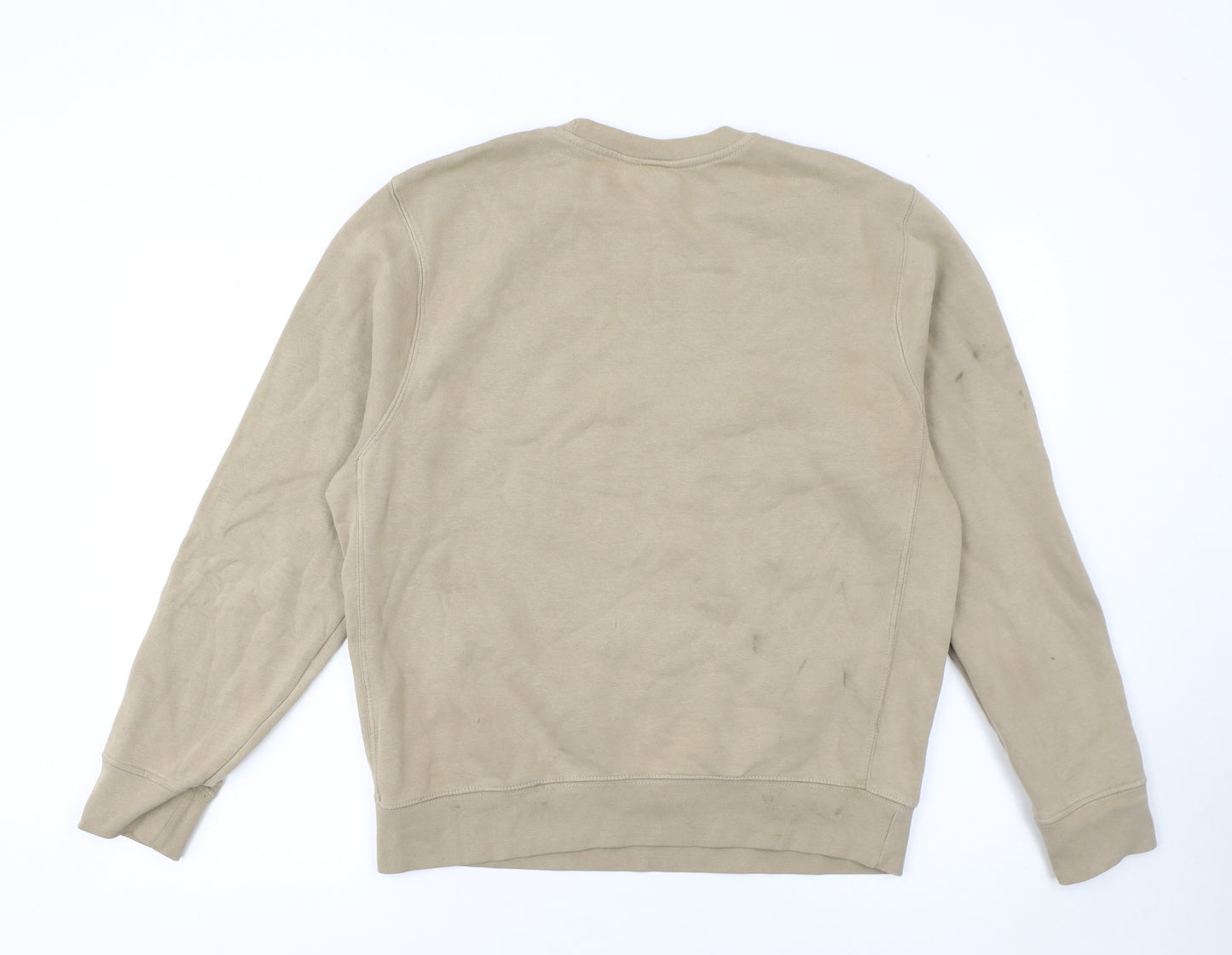 Nike Womens Beige Small Pullover Sweatshirt Cotton Blend Logo Crew Neck