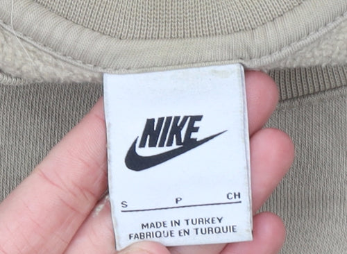 Nike Womens Beige Small Pullover Sweatshirt Cotton Blend Logo Crew Neck