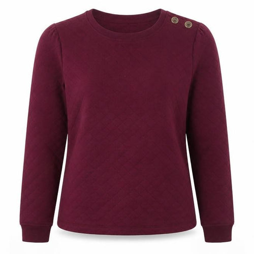 Croft & Barrow Women Burgundy Quilted Button Long Sleeve Sweatshirt L