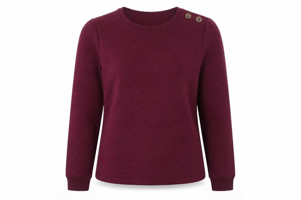 Croft & Barrow Women Burgundy Quilted Button Long Sleeve Sweatshirt L