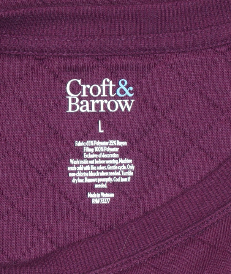Croft & Barrow Women Burgundy Quilted Button Long Sleeve Sweatshirt L