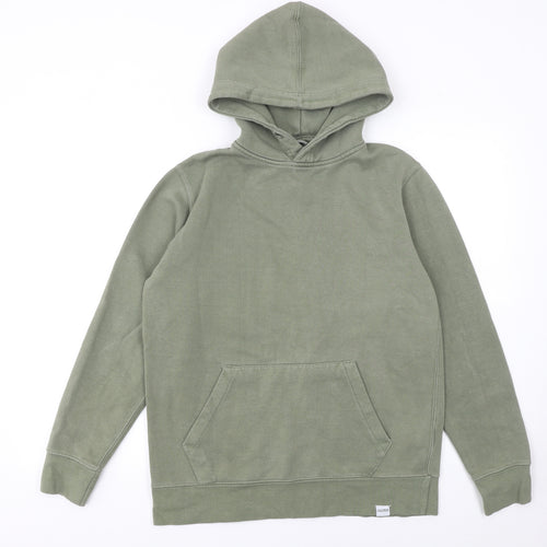 Pull&Bear Men's Green Pullover Hoodie Size S Fleece Cotton Blend