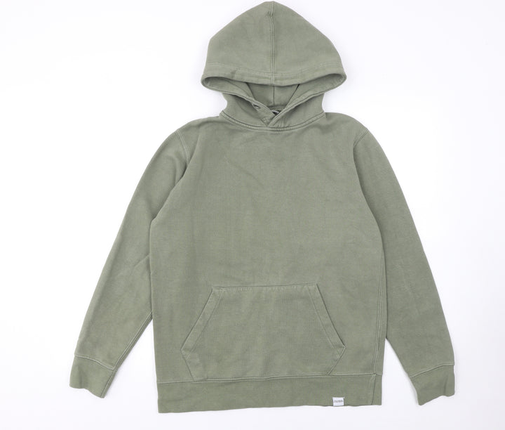 Pull&Bear Men's Green Pullover Hoodie Size S Fleece Cotton Blend
