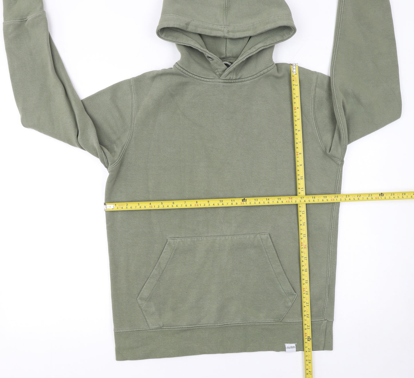 Pull&Bear Men's Green Pullover Hoodie Size S Fleece Cotton Blend