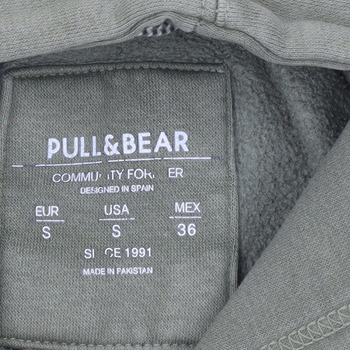 Pull&Bear Men's Green Pullover Hoodie Size S Fleece Cotton Blend