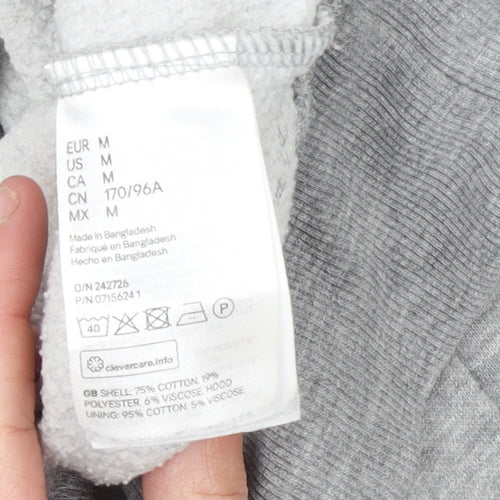 H&M Women Grey Pullover Hoodie M Hooded Long Sleeve Casual Basic