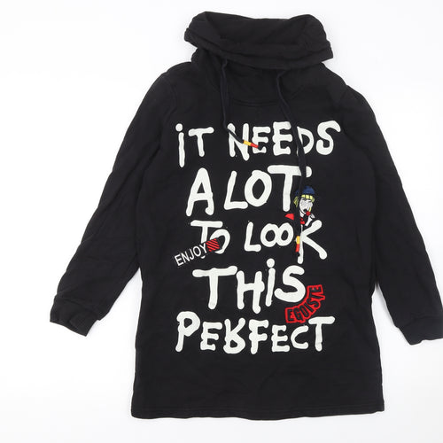 Seatosty Womens Black Hoodie Size 8 Graphic Print Pullover