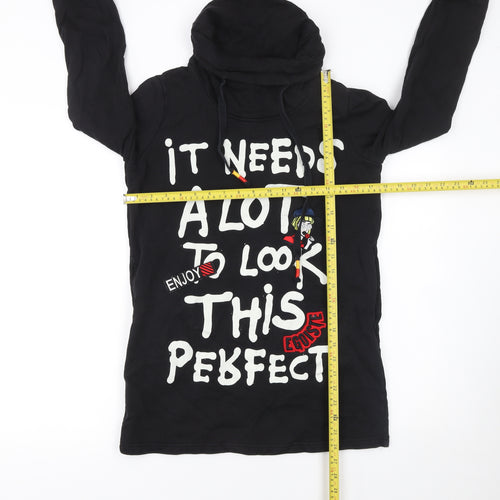 Seatosty Womens Black Hoodie Size 8 Graphic Print Pullover