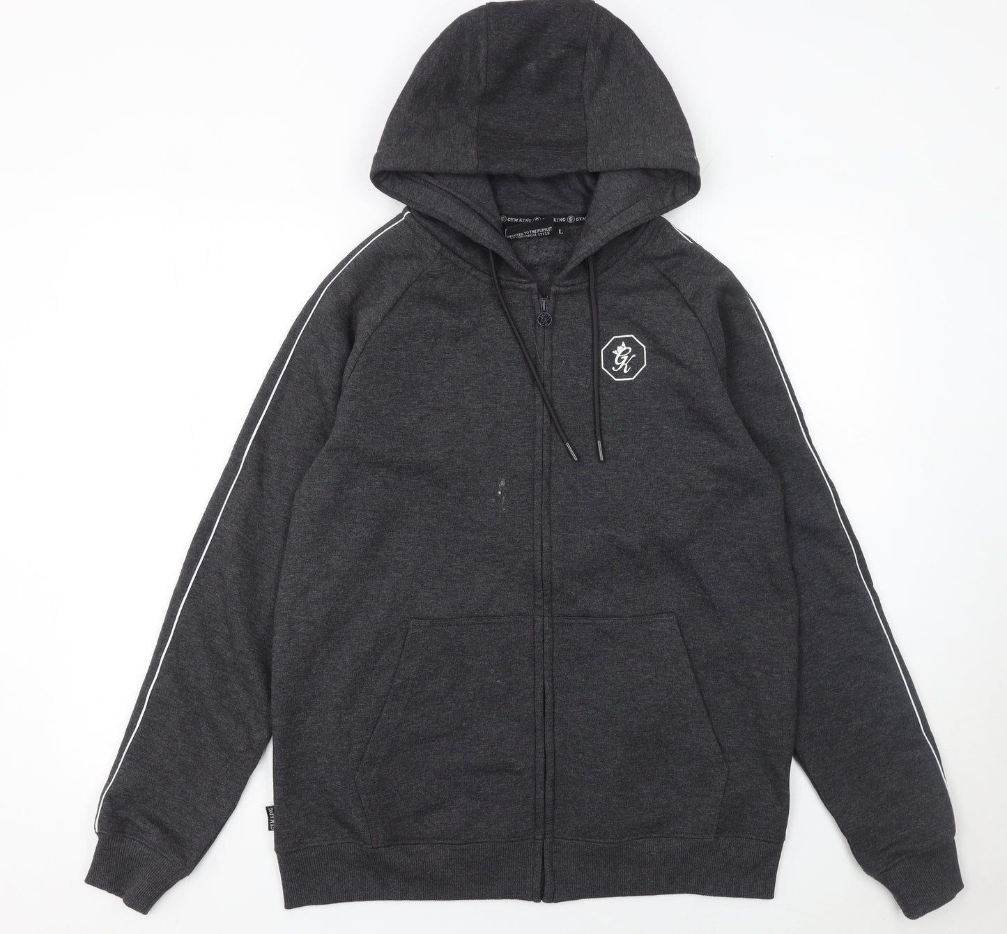 Gym King Men's Grey Full Zip Hoodie L Sports Jersey Cotton Blend