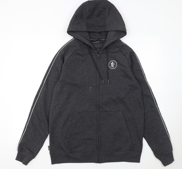 Gym King Men's Grey Full Zip Hoodie L Sports Jersey Cotton Blend