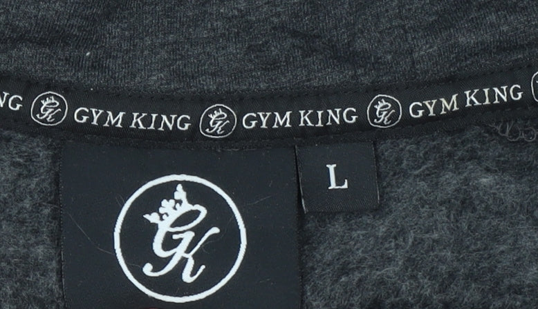 Gym King Men's Grey Full Zip Hoodie L Sports Jersey Cotton Blend