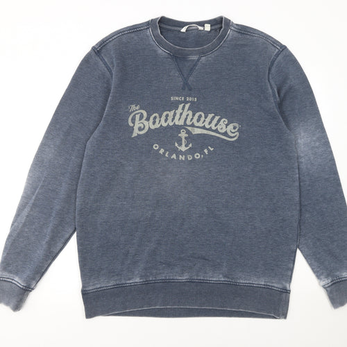 Camp David Women Blue Cotton Blend Crew Neck Boathouse Sweatshirt M
