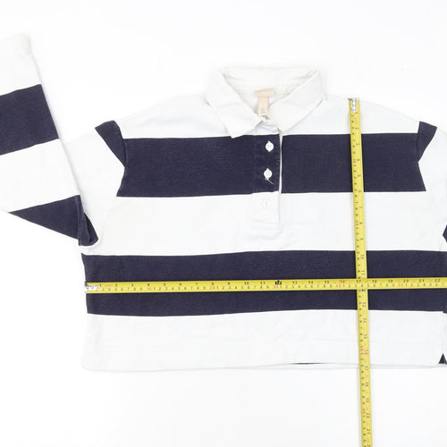 H&M Women's Blue Striped Cropped Polo Top Size S