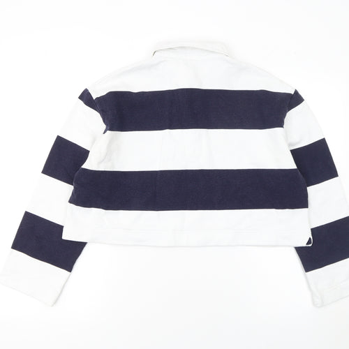 H&M Women's Blue Striped Cropped Polo Top Size S