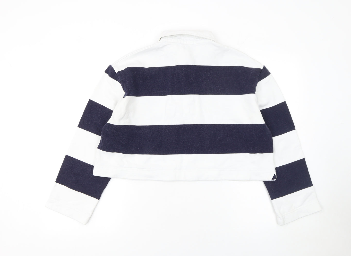 H&M Women's Blue Striped Cropped Polo Top Size S