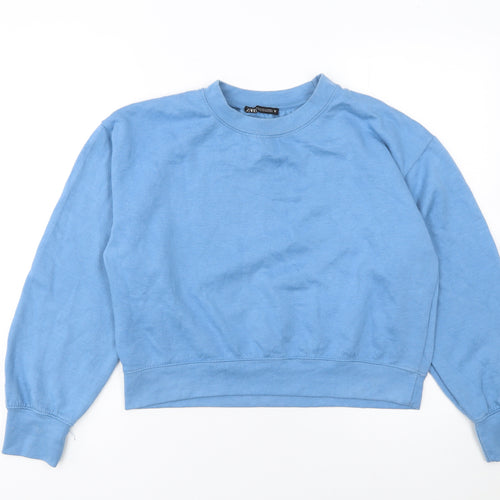 ZARA Womens Blue Cotton Blend Crew Neck Pullover Sweatshirt M