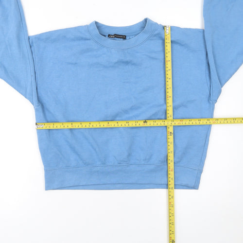 ZARA Womens Blue Cotton Blend Crew Neck Pullover Sweatshirt M