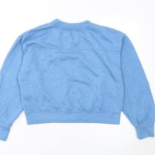 ZARA Womens Blue Cotton Blend Crew Neck Pullover Sweatshirt M