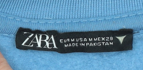 ZARA Womens Blue Cotton Blend Crew Neck Pullover Sweatshirt M