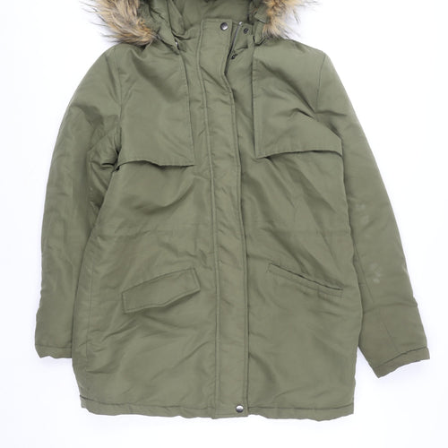 Vila Womens Green Faux Fur Trim Hooded Parka Jacket Size M