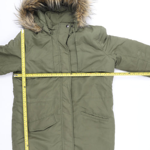 Vila Womens Green Faux Fur Trim Hooded Parka Jacket Size M