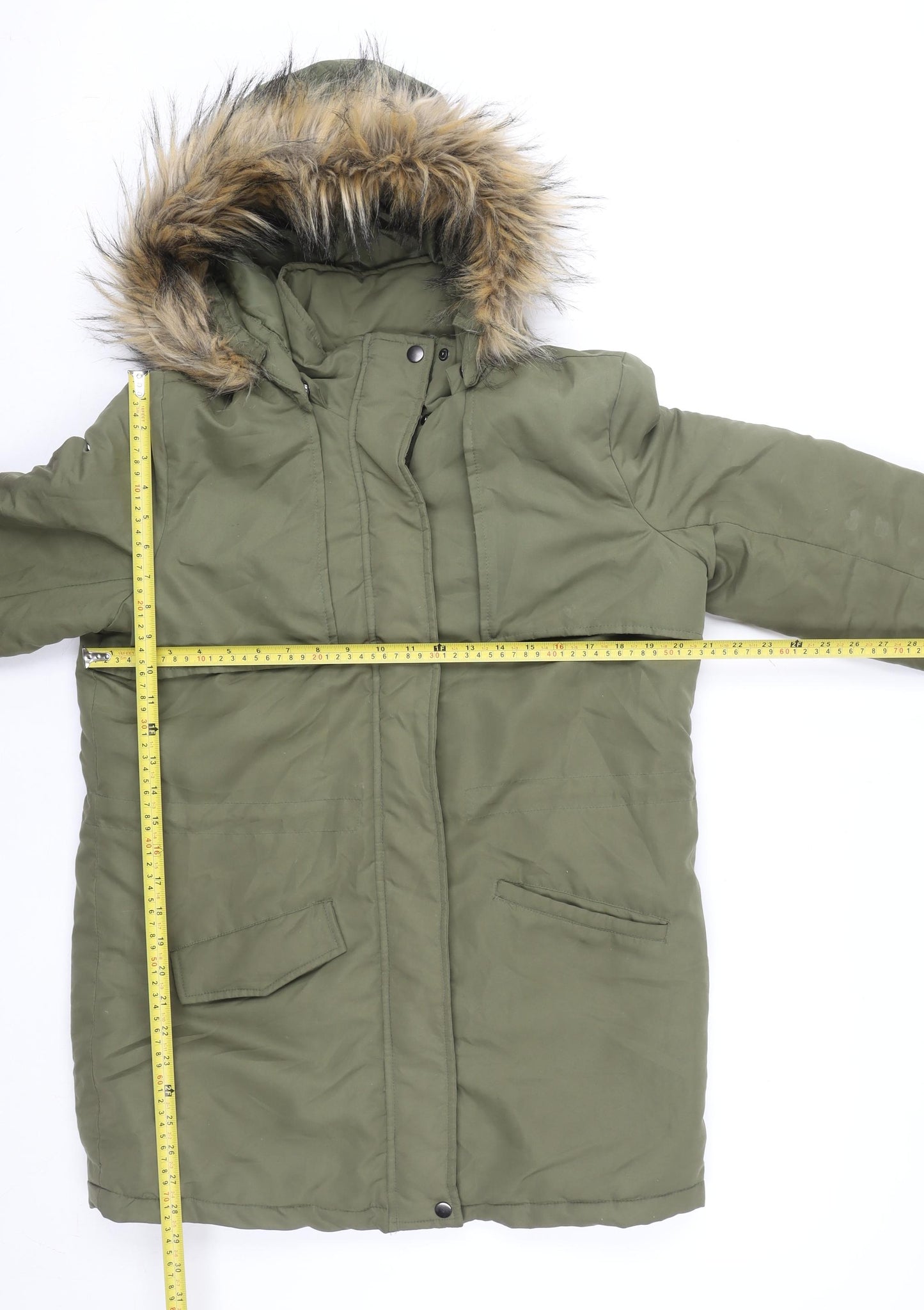 Vila Womens Green Faux Fur Trim Hooded Parka Jacket Size M