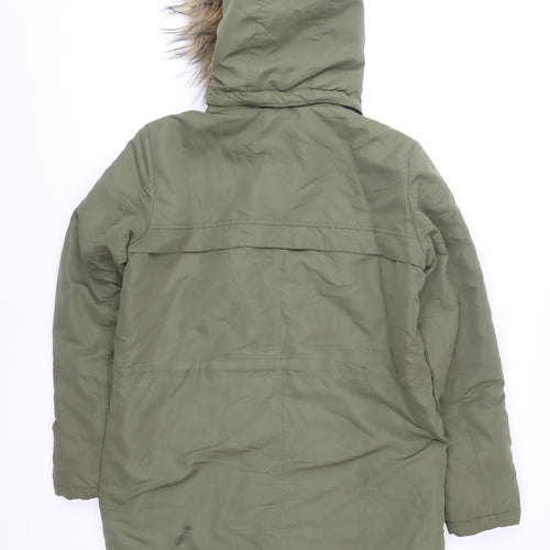 Vila Womens Green Faux Fur Trim Hooded Parka Jacket Size M