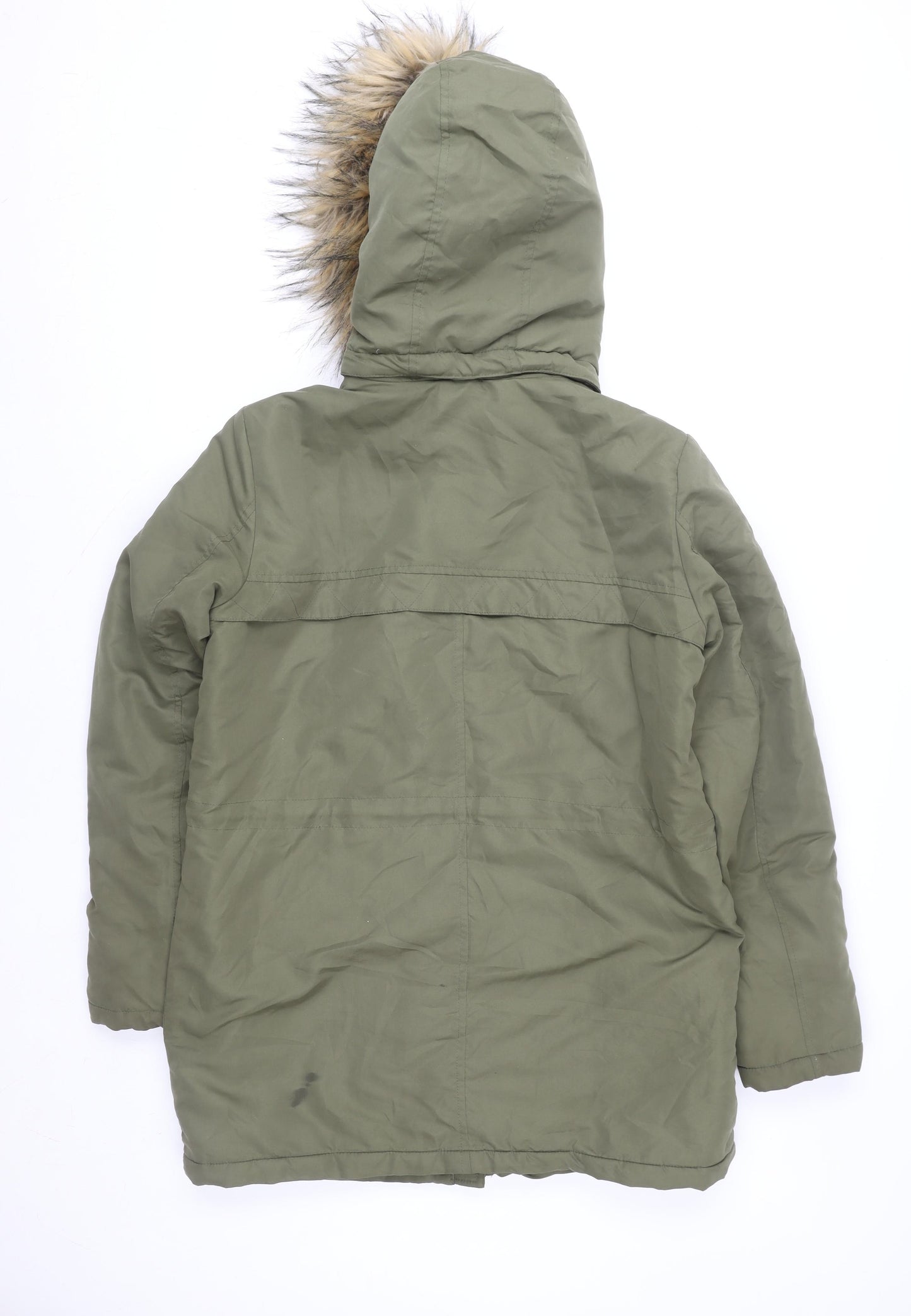 Vila Womens Green Faux Fur Trim Hooded Parka Jacket Size M