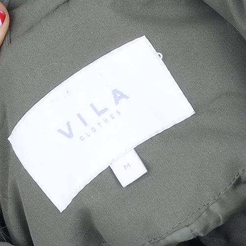 Vila Womens Green Faux Fur Trim Hooded Parka Jacket Size M