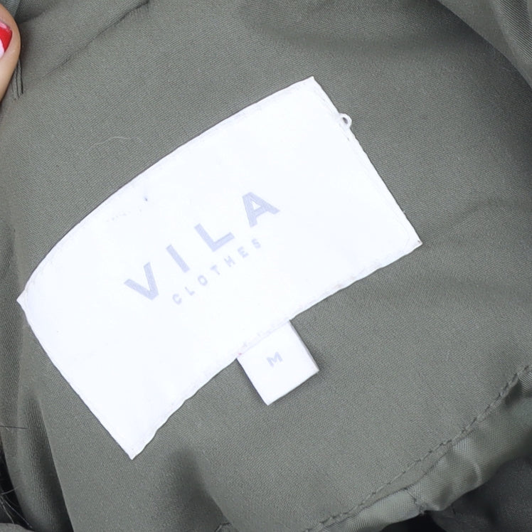 Vila Womens Green Faux Fur Trim Hooded Parka Jacket Size M