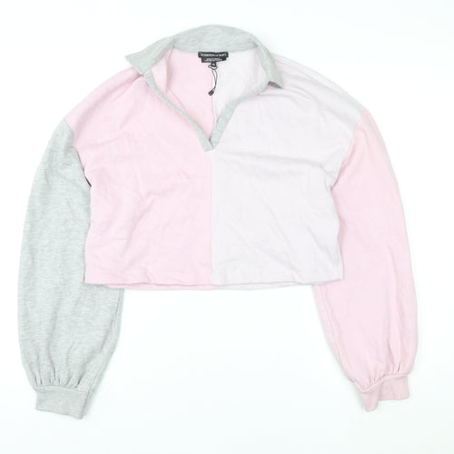 Wednesday's Girl Women Pink Grey Colourblock Pullover Sweatshirt M