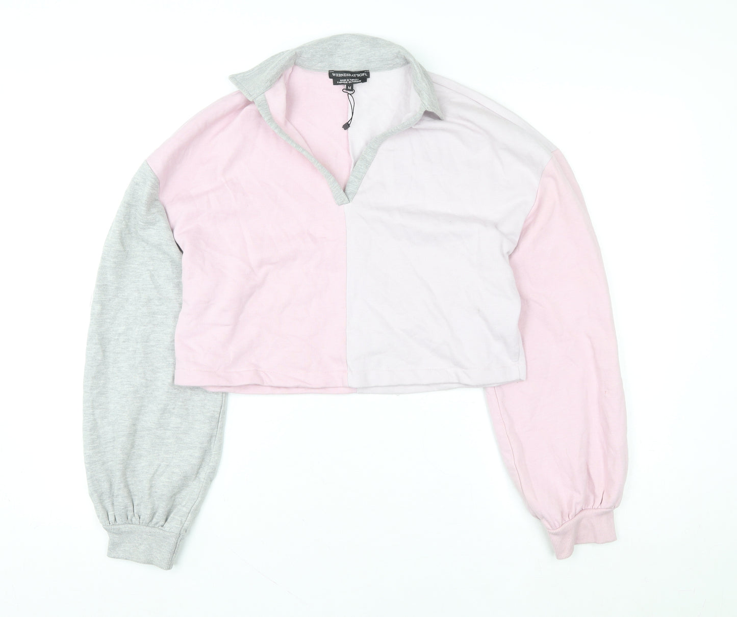 Wednesday's Girl Women Pink Grey Colourblock Pullover Sweatshirt M