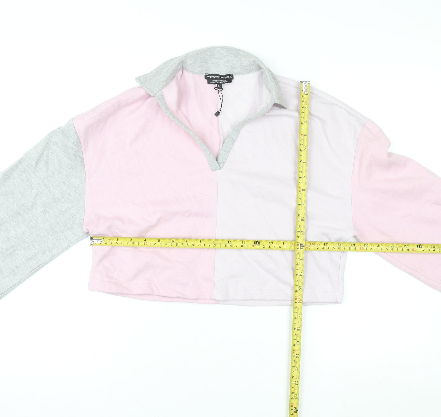 Wednesday's Girl Women Pink Grey Colourblock Pullover Sweatshirt M
