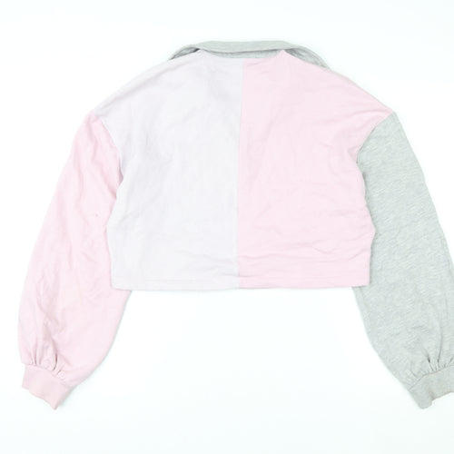 Wednesday's Girl Women Pink Grey Colourblock Pullover Sweatshirt M