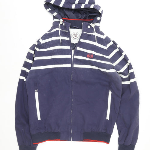 Fly 53 Unisex Blue Striped Hooded Bomber Jacket L